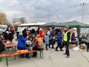 Providing food to the refugees